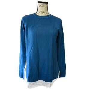 Hilary Radley Blue Faux Layered Knit Long Sleeve Sweater Small